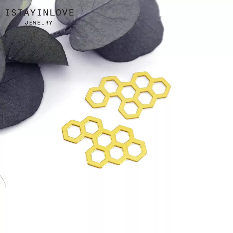 Honeycomb Pendant – Geometric Brass Charm for Necklaces, Earrings, and Jewelry Making Supplies