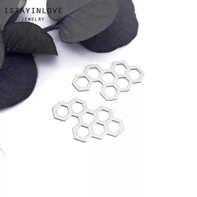 Honeycomb Pendant – Geometric Silver Charm for Necklaces, Earrings, and Jewelry Making Supplies