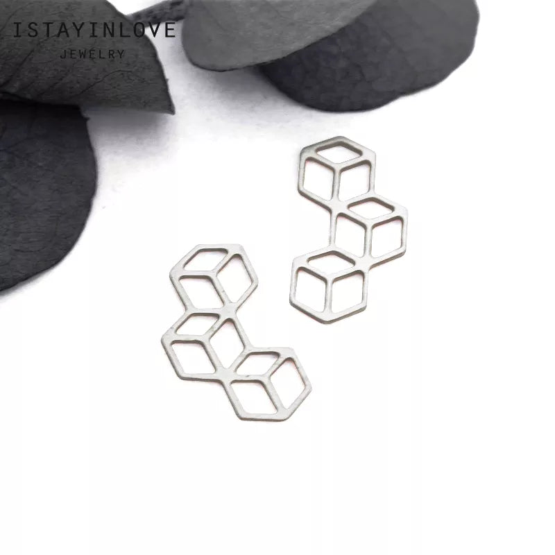 Stainless steel cubes dices charm for jewelry making, laser cut pendant