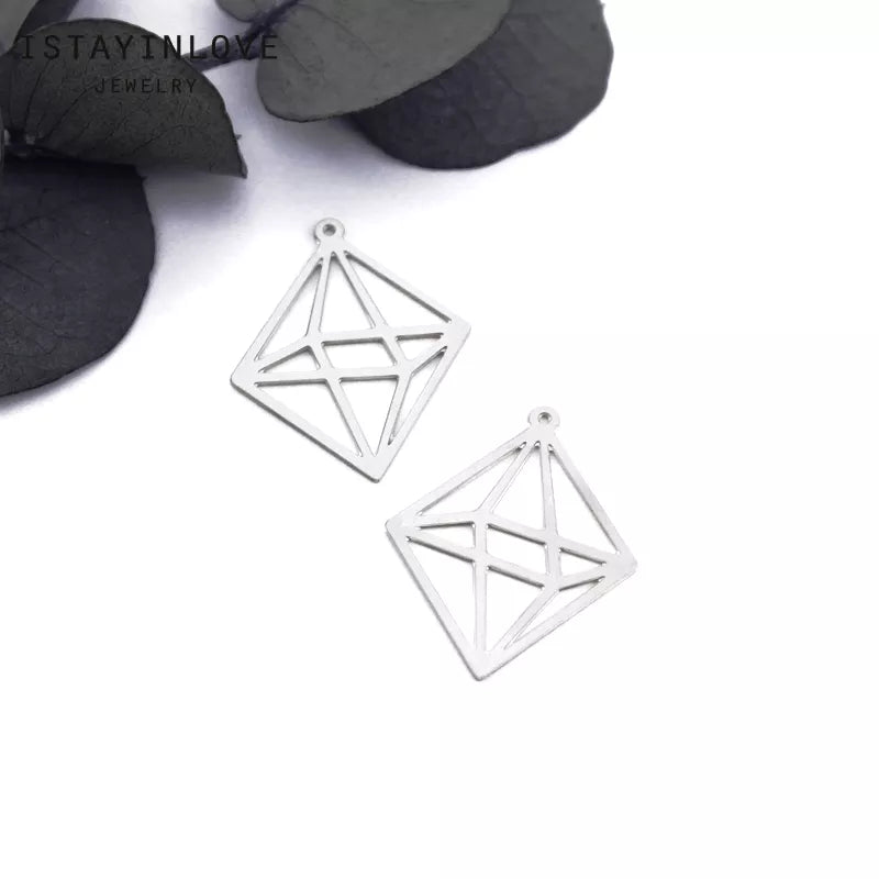 Geometric Square Pendant – Stainless Steel Jewelry Charm for Necklaces & Earrings