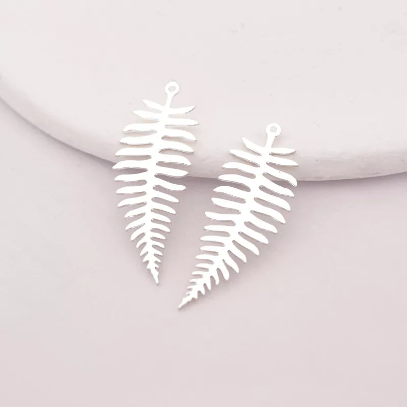fern leaf plant silver earrings pendant