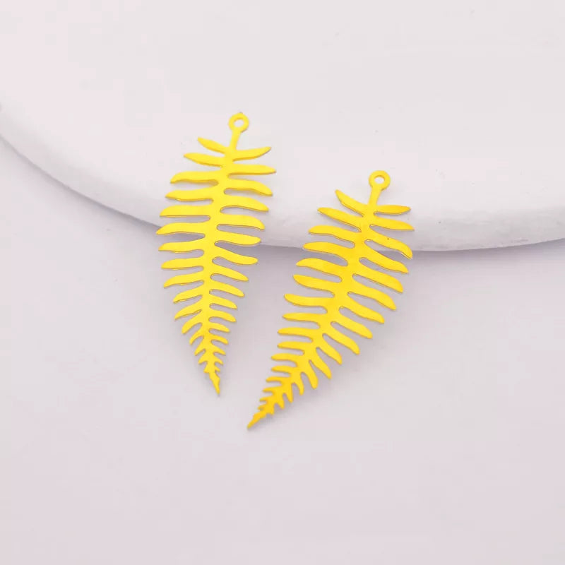 fern leaf earrings brass charms