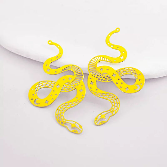 Celestial Snake Charms & Pendants - Golden Raw Brass