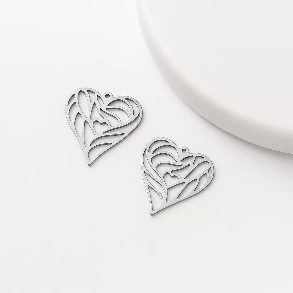 Silver Charms – Geometric Heart Pendants & Findings for Handmade Jewelry