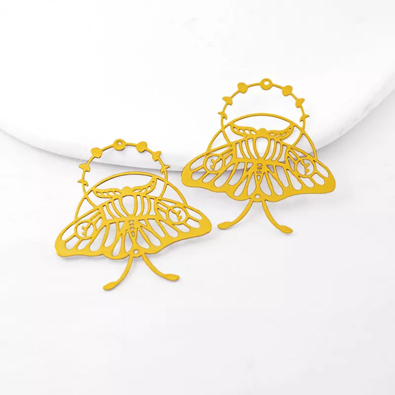 Moon Phases Moth Brass Jewelry Charms