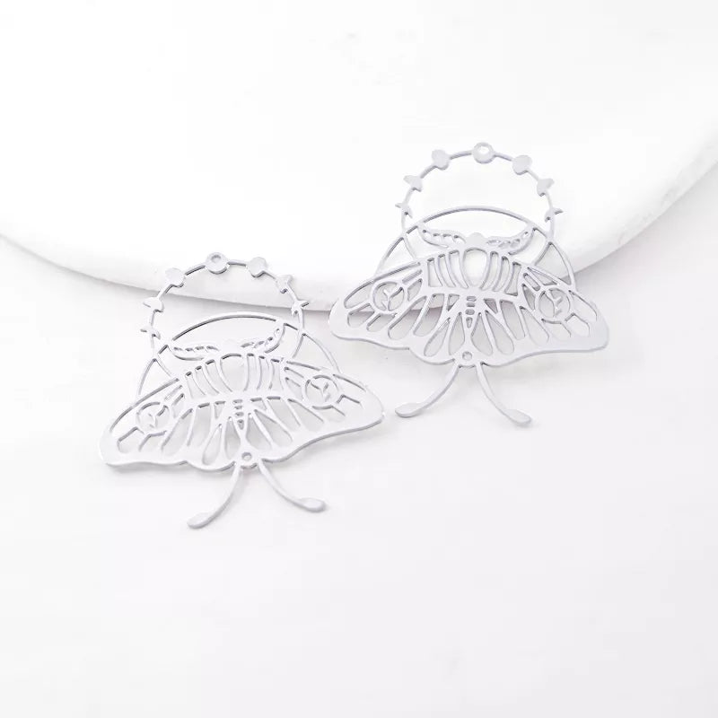 Moon Phases Moth Silver Jewelry Charms