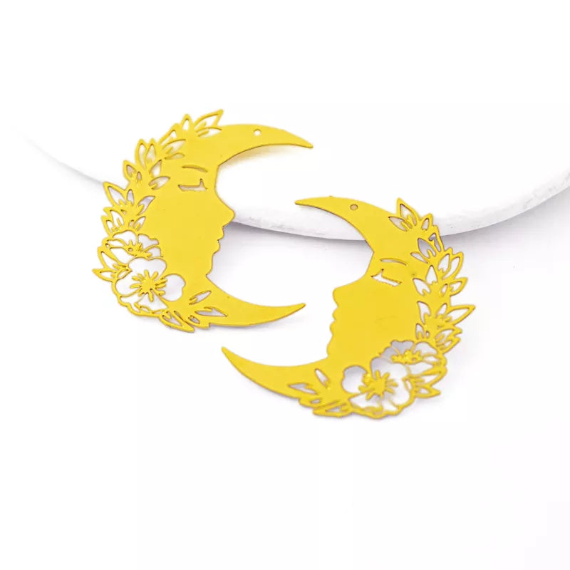 Flower Moon Face Brass Jewelry Charms