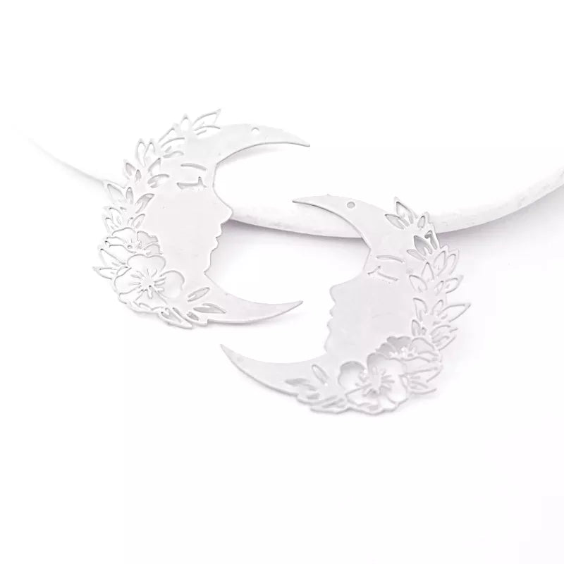 Flower Moon Face Silver Jewelry Pendant