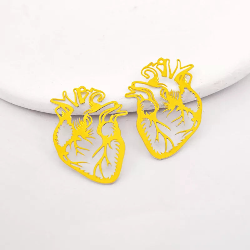 Geometric Metal Heart Brass Jewelry Charms