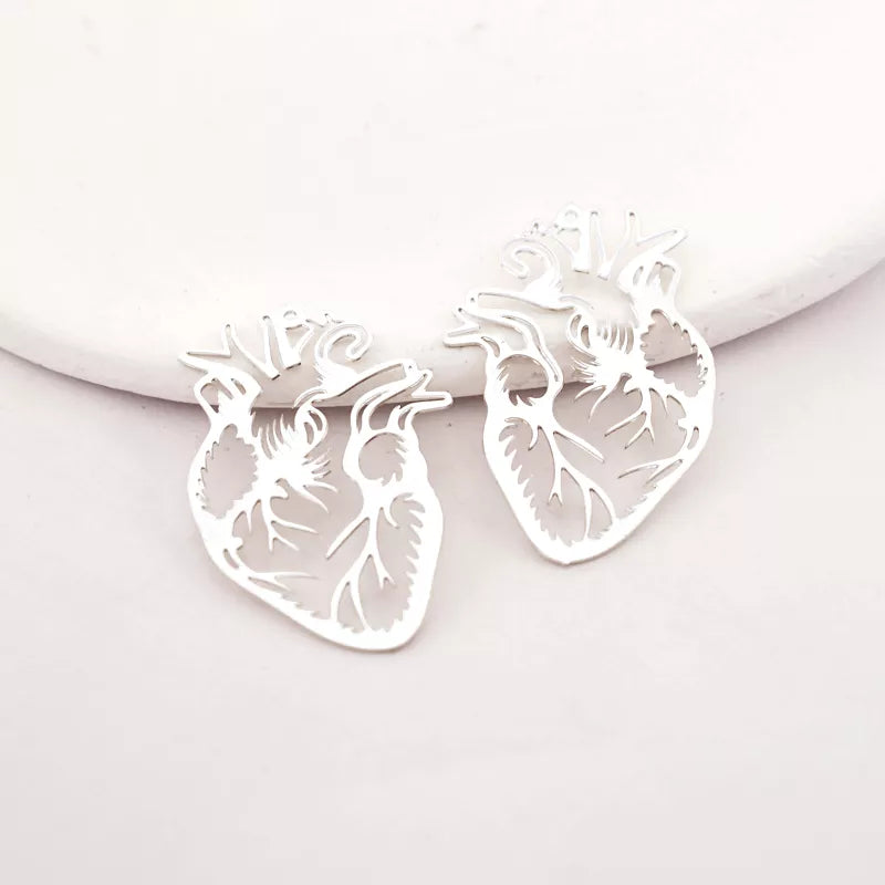 Geometric Metal Heart SilverJewelry Charms
