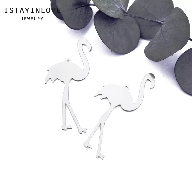 Flamingo Pendant – Brass or Steel Charm for Tropical Necklaces & Earrings