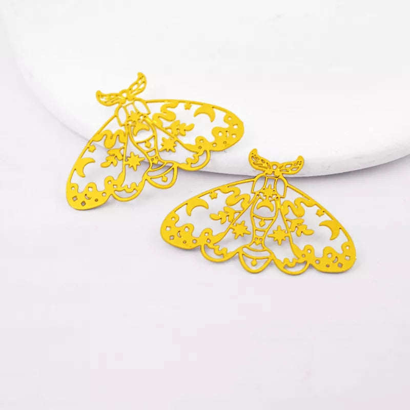 Geometric Moth Metal Brass Jewelry Charms with Moon, Stars, and Snake