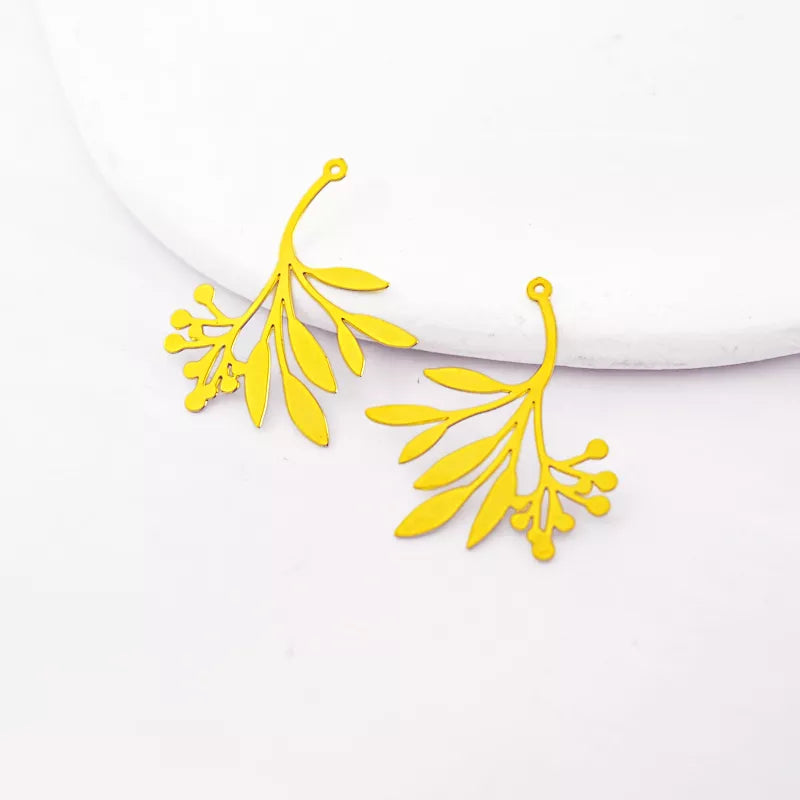 Geometric Leaf Branch Pendant with Buds for Jewelry Making
