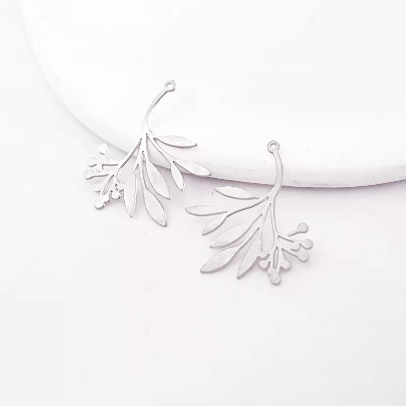 Silver Geometric Leaf Branch Pendant with Buds for Jewelry Making