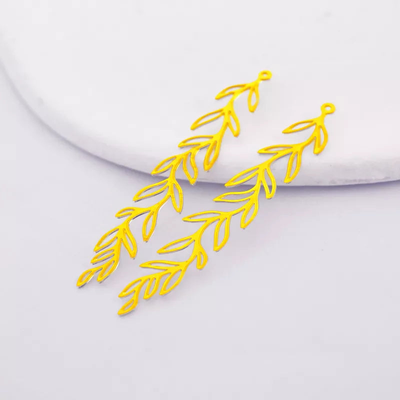 Golden Geometric Leaf Branch Jewelry Pendant with Paired Leaves