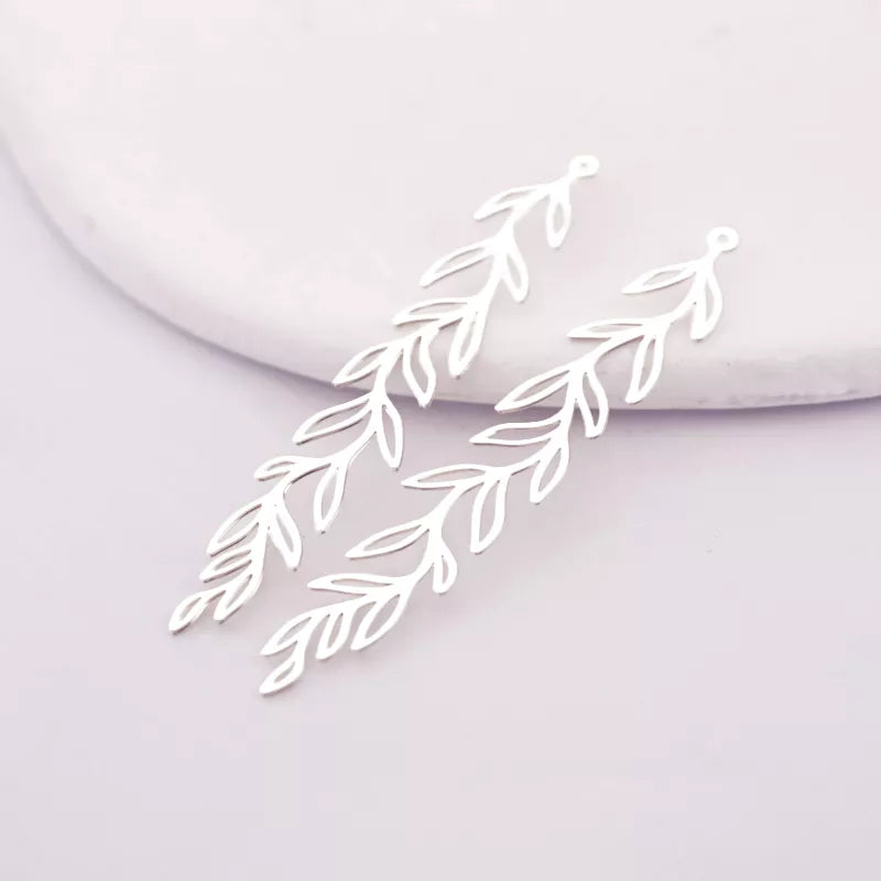 Silver Geometric Leaf Branch Jewelry Pendant with Paired Leaves