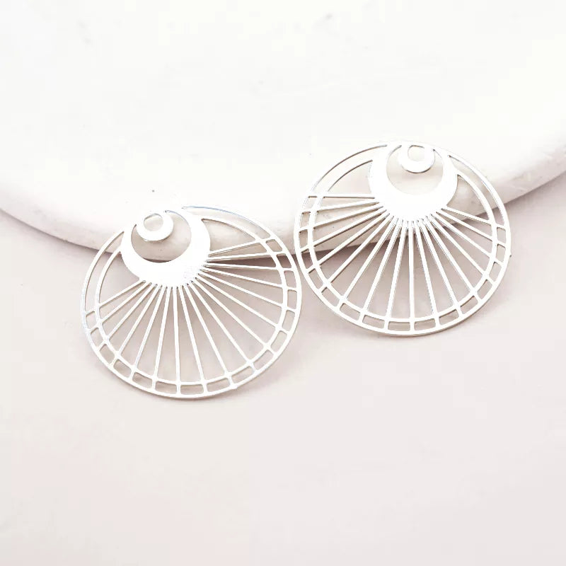 Silver Geometric Moonlight Jewelry Pendant with Dual Circles