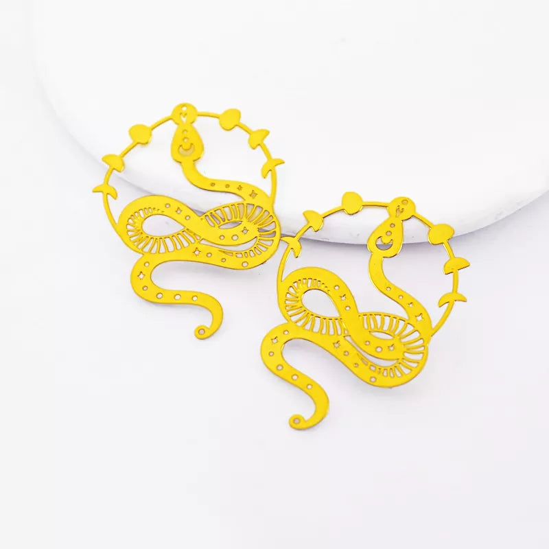 Geometric Snake Jewelry Pendant with Stars & Moon Phases