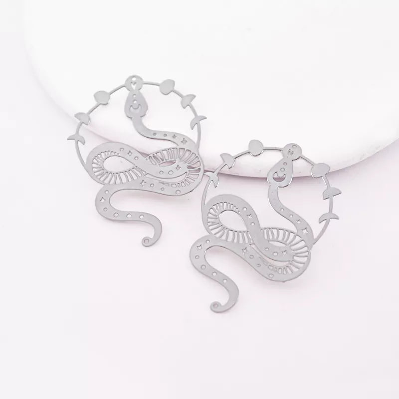 Silver Geometric Snake Jewelry Pendant with Stars & Moon Phases