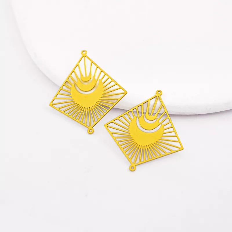 Geometric Irregular Square Pendant with Moons & Radiating Light