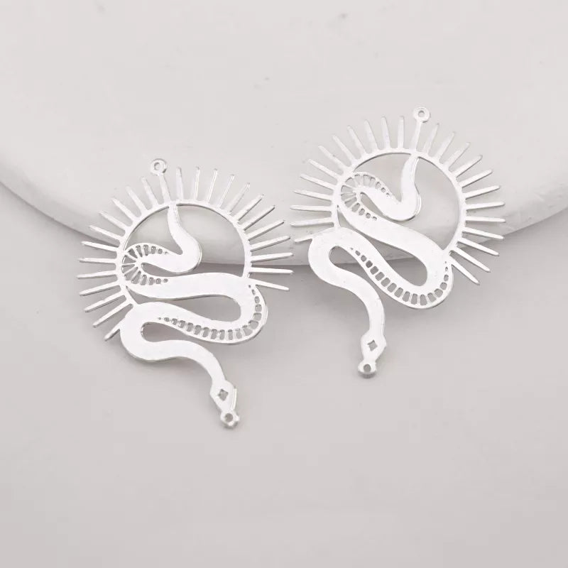 Silver Geometric Snake Jewelry Pendant with Sun & Radiating Light