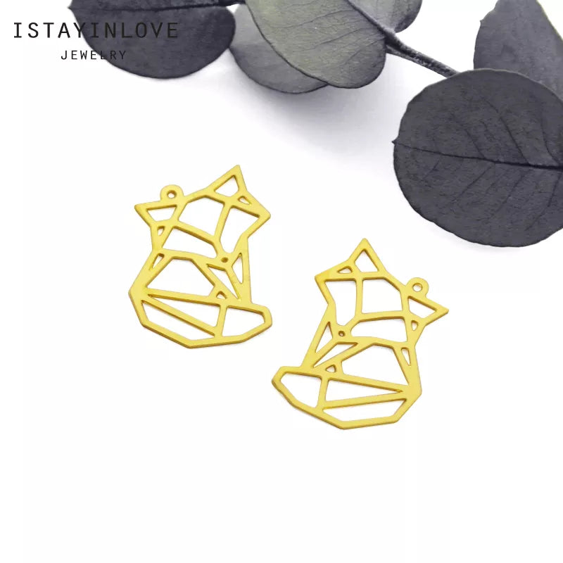 Fox Pendant – Geometric Brass or Steel Charm for DIY Jewelry Making