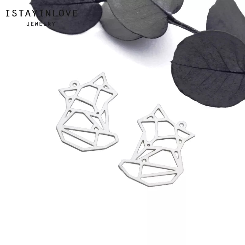 Fox Pendant – Geometric Brass or Steel Charm for DIY Jewelry Making