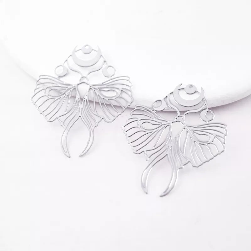 Silver Moth Jewelry Pendant with Moon Phases