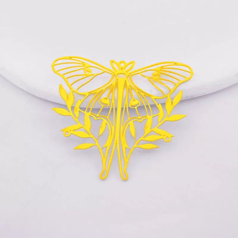 Gold Moth Jewelry Pendant with Leaf Tail