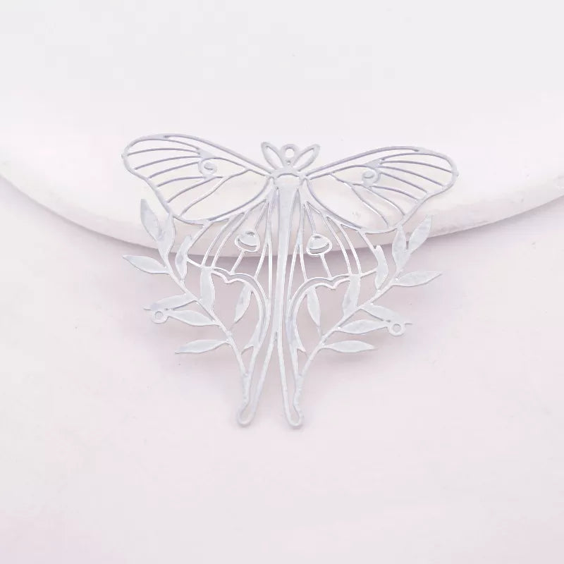 Silver Moth Jewelry Pendant with Leaf Tail