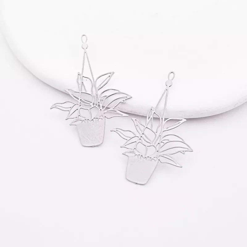 hanging plant earrings Potted Plant Silver Charm for Handmade Earrings