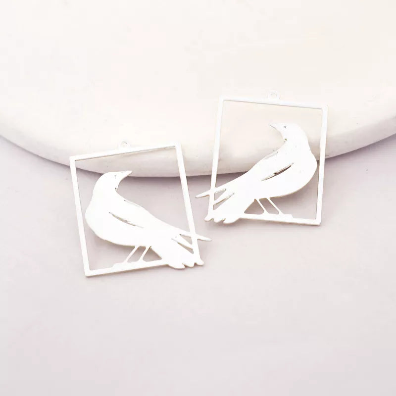 Silver Square Jewelry Pendant Birdcage with Single Bird