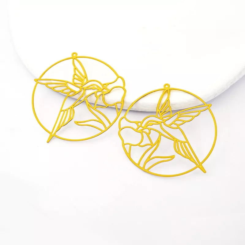 Circle Pendant with Flower and Bird