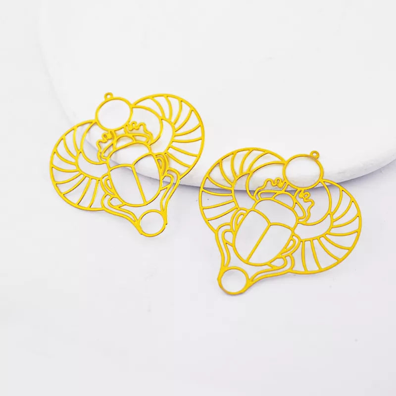 Gold Beetle Jewelry Pendant with Crescent Moon-Shaped Wings