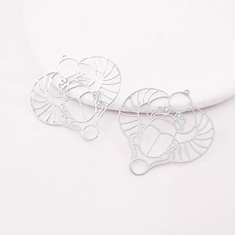 Silver Beetle Jewelry Pendant with Crescent Moon-Shaped Wings