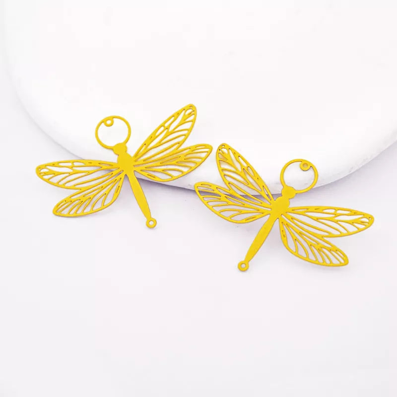 Dragonfly Brass Charm Pendant – Four Wings & Circle Head