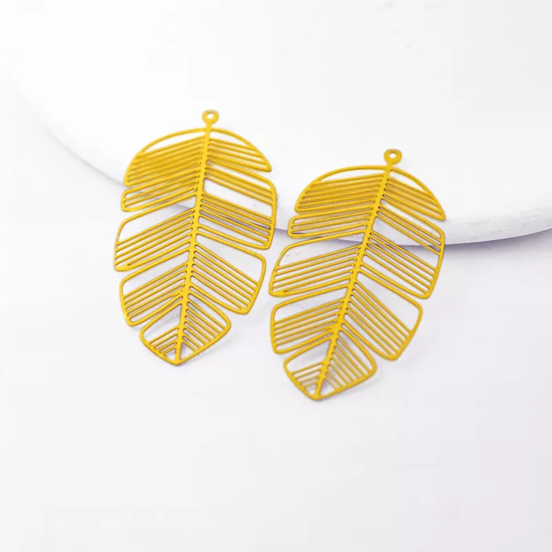 feather leaf brass charms