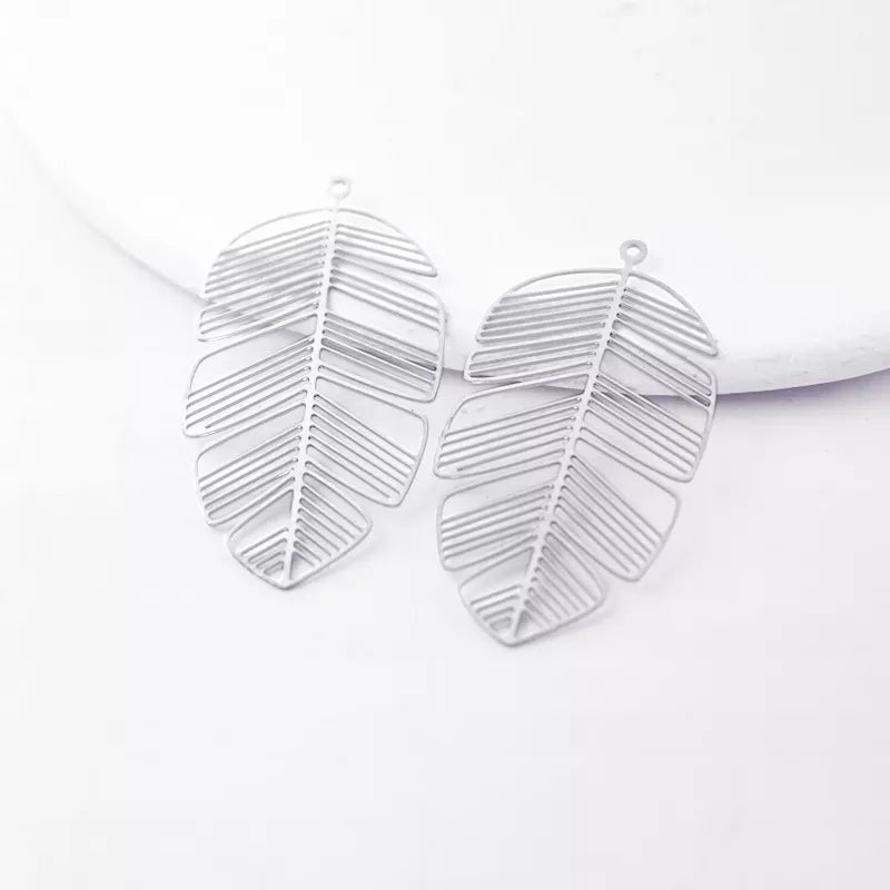feather leaf silver charms
