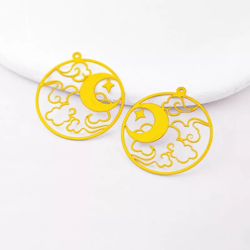 Cloud & Moon Circle brass charms
