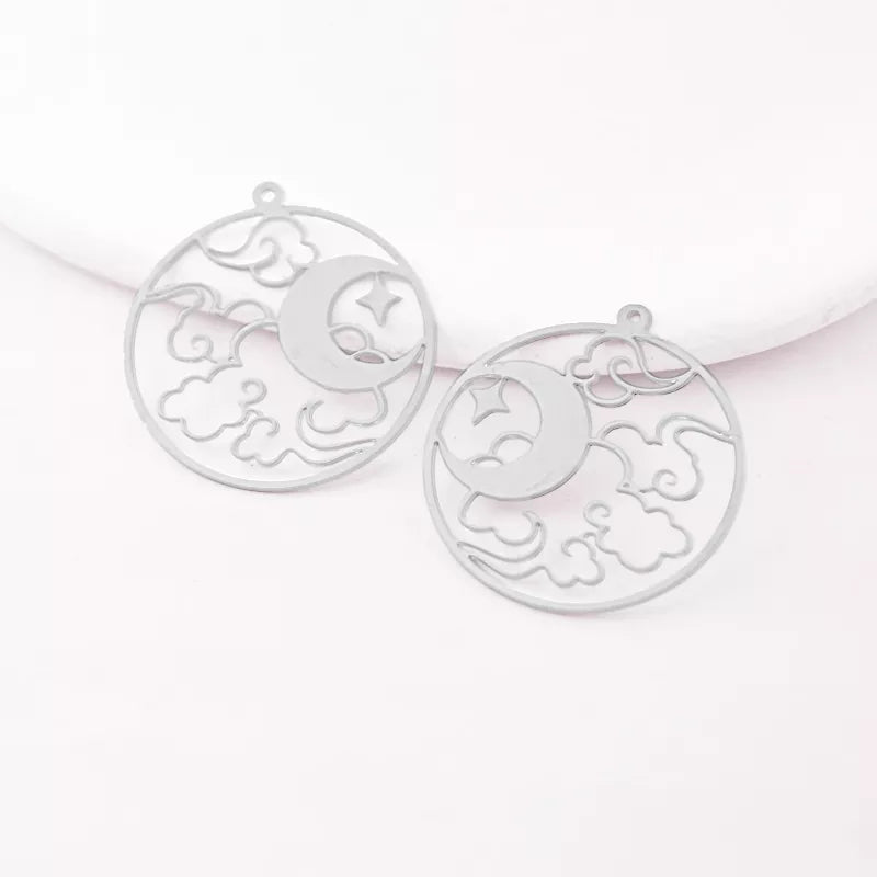 Cloud & Moon Circle silver pendent
