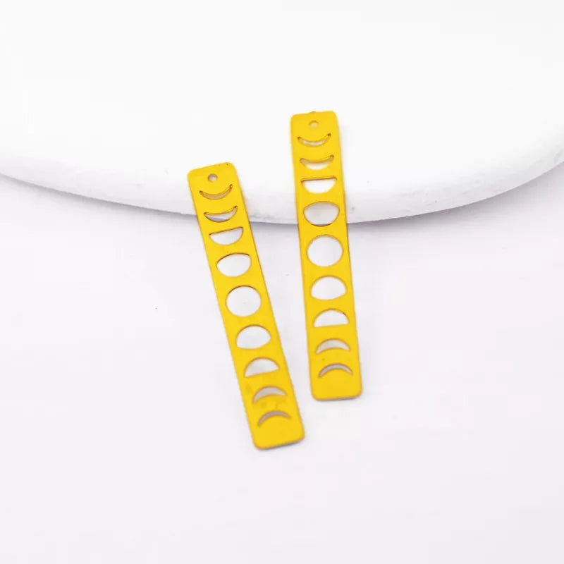 Rectangle Bar Moon Phases Brass Charms