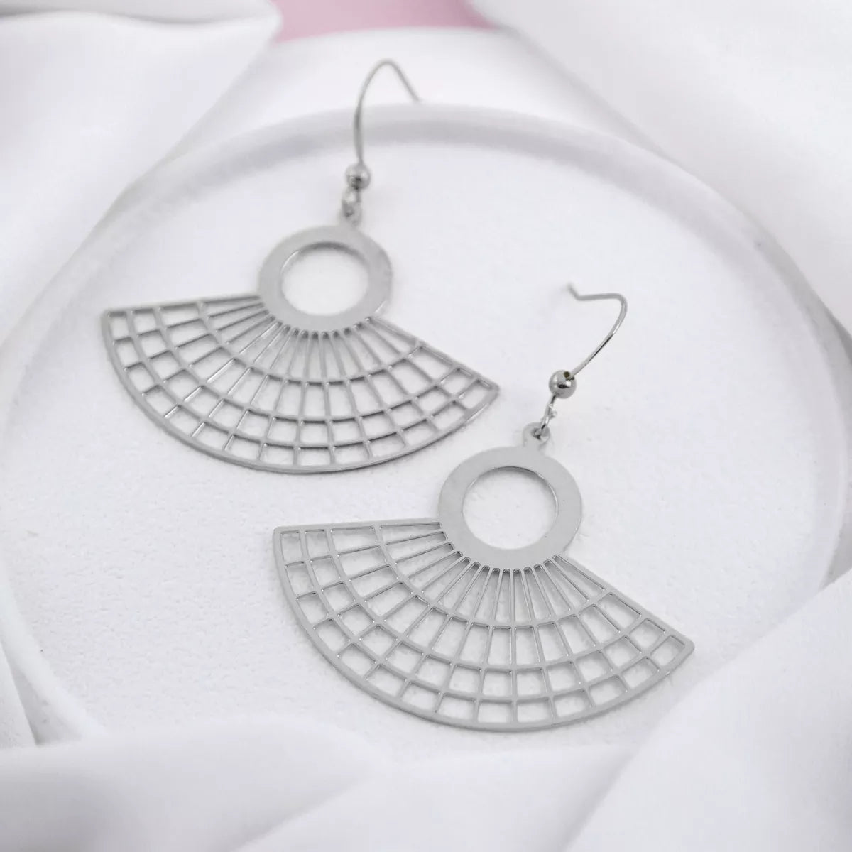 Silver Fan Dangle Earrings