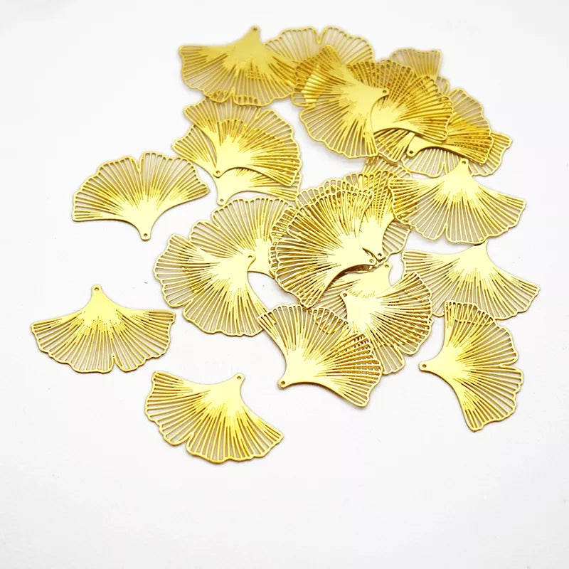 gold ginkgo leaf earrings charms-Brass Series
