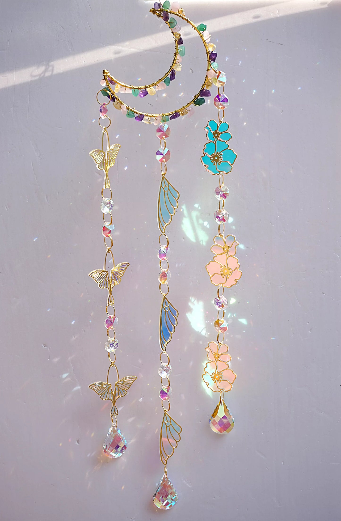 Moon Moth Wing Flower Crystal Suncatcher