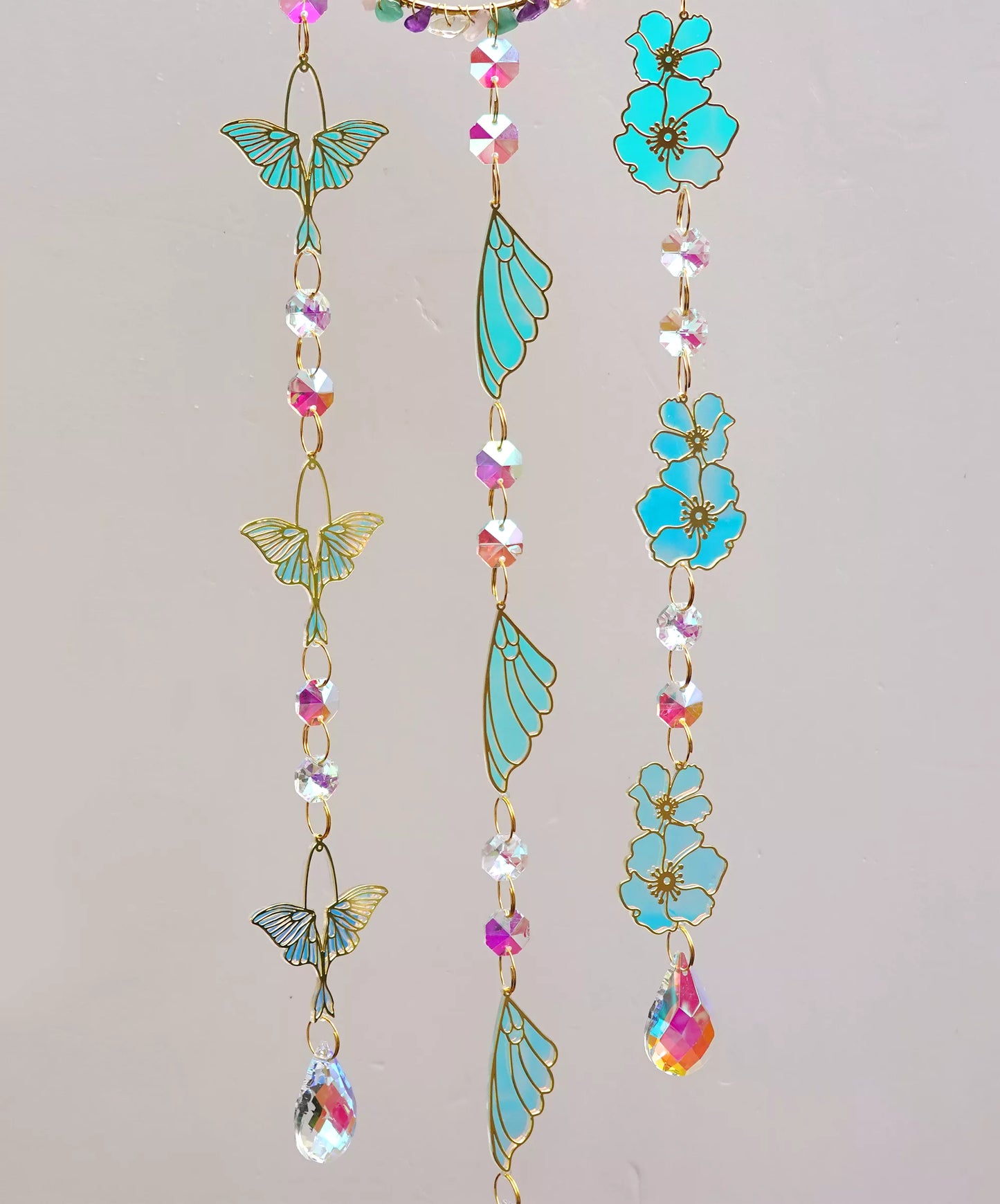 Suncatchers with Sparkling Brass Moth, Wing , Flower Charms