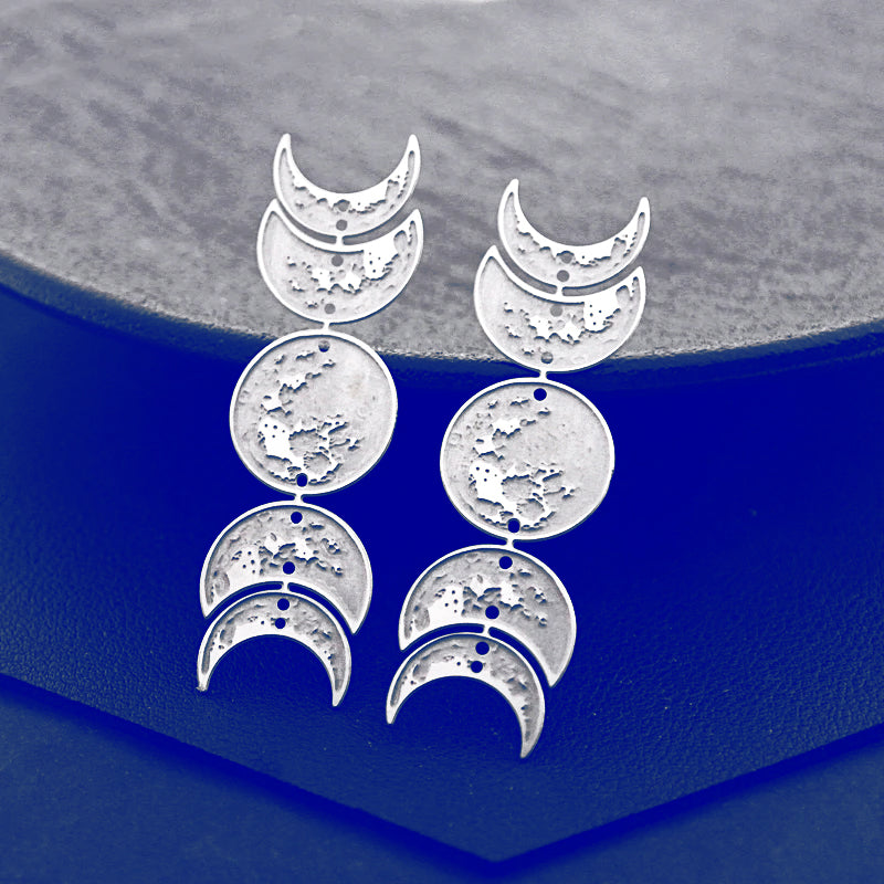 Etched Moon Phase Charms | Stainless Steel Laser Cut Pendants for DIY Jewelry
