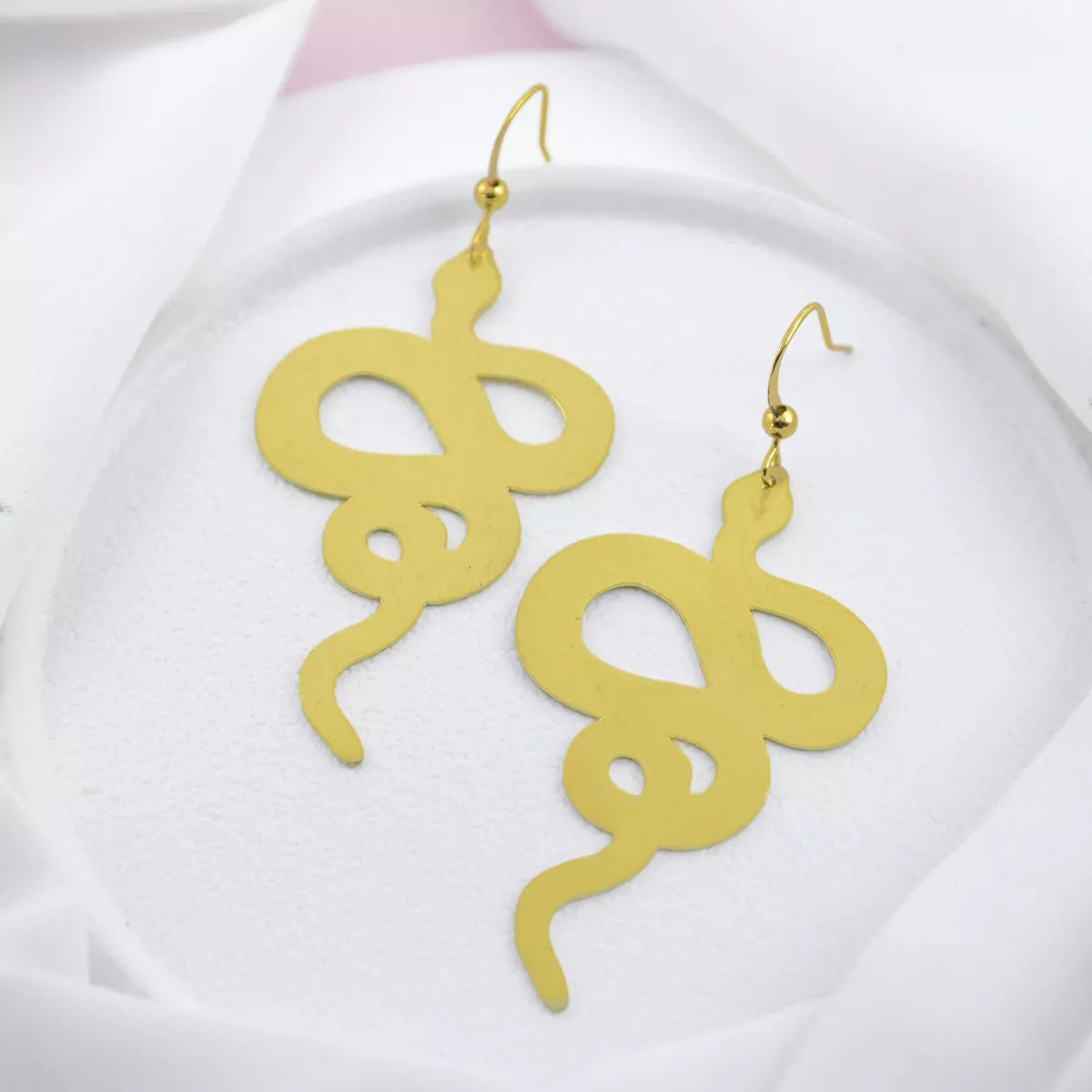 brass snake dangle earrings