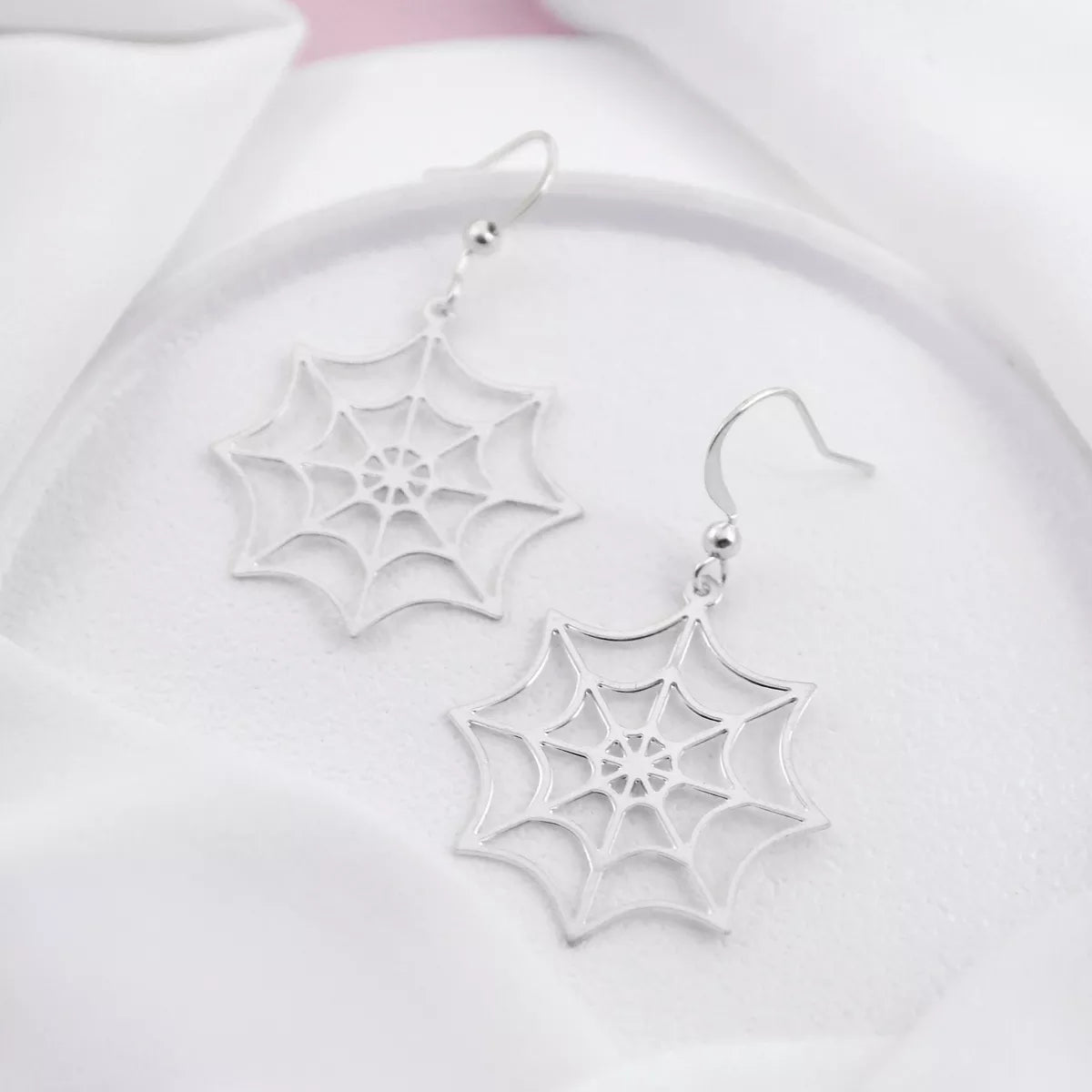 Silver Spider Web Dangle Earrings