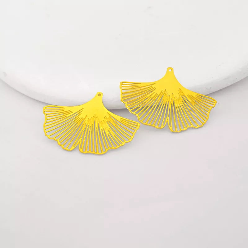 laser cut ginkgo leaf brass charms in golden tone