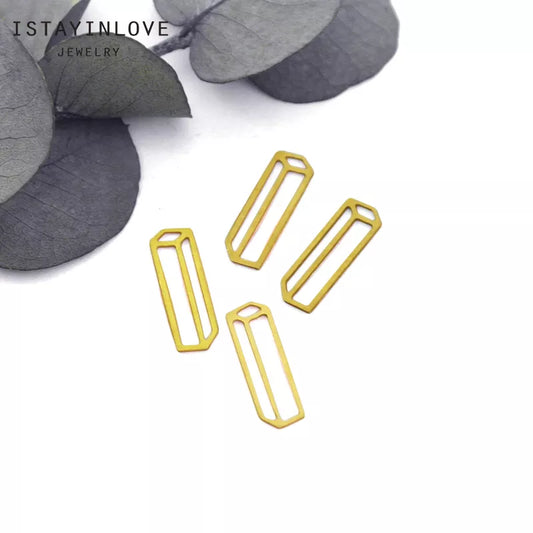 Brass rectangle prism charm for jewelry making, laser cut pendant